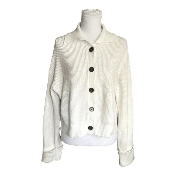 Quince 100% Organic Cotton Fisherman Collared Cardigan Sweater Ivory SMALL - Picture 8 of 16